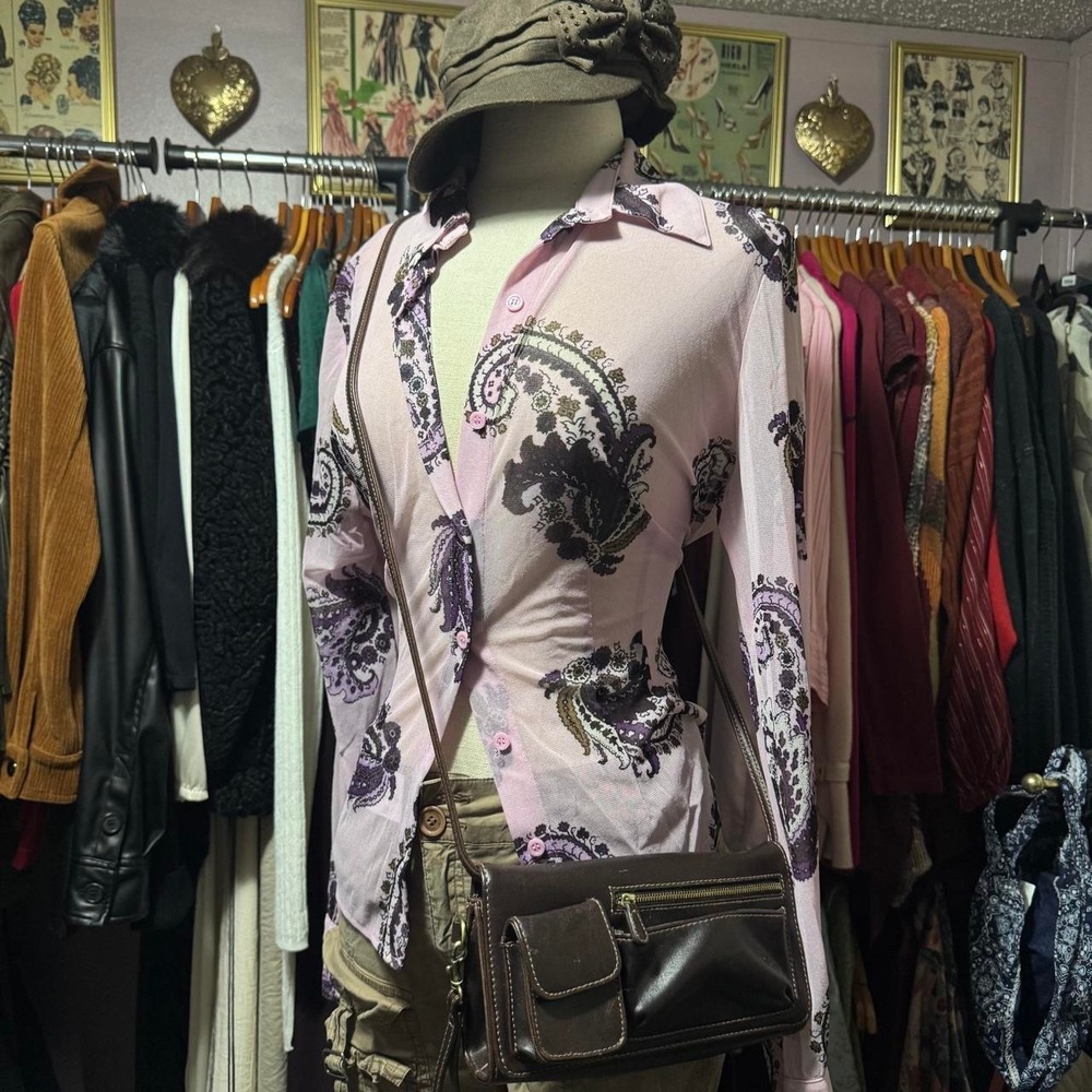 Y2K Pink Purple Paisley Button Up Blouse